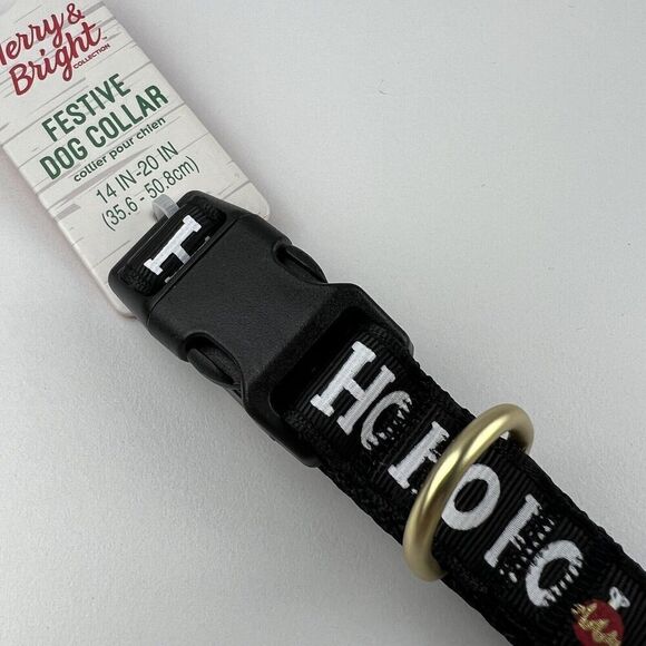 Merry & Bright Adjustable Holiday Themed Dog Collar. “Ho Ho Ho” Black Size M - Picture 2 of 5